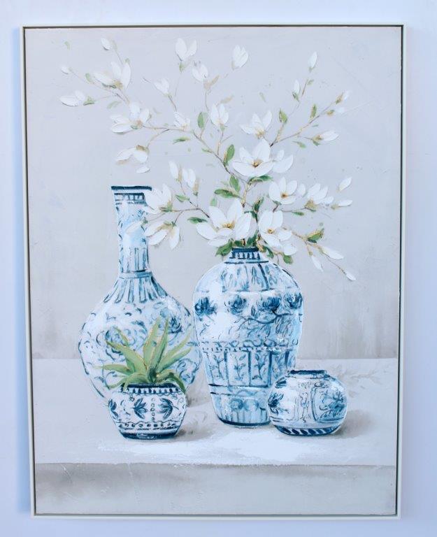 Extra Large Handpainted Blue Pots With White Flowers Picture
